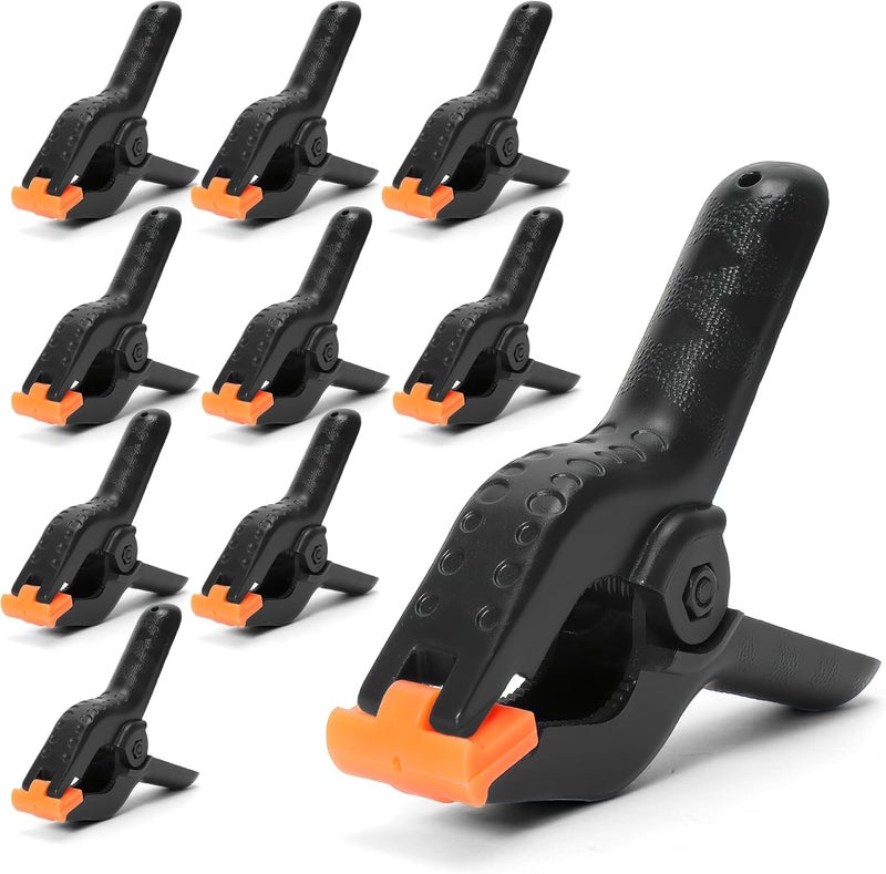 ECY Spring Clamps Heavy Duty 4.5 Inch 10 Pack - Plastic Rust Proof Clamps with Non-Slip Pads for Backdrop, Crafts, Woodworking, Photography | Multipurpose Holders for Tarps, Pool Covers & Gluing - Image 1